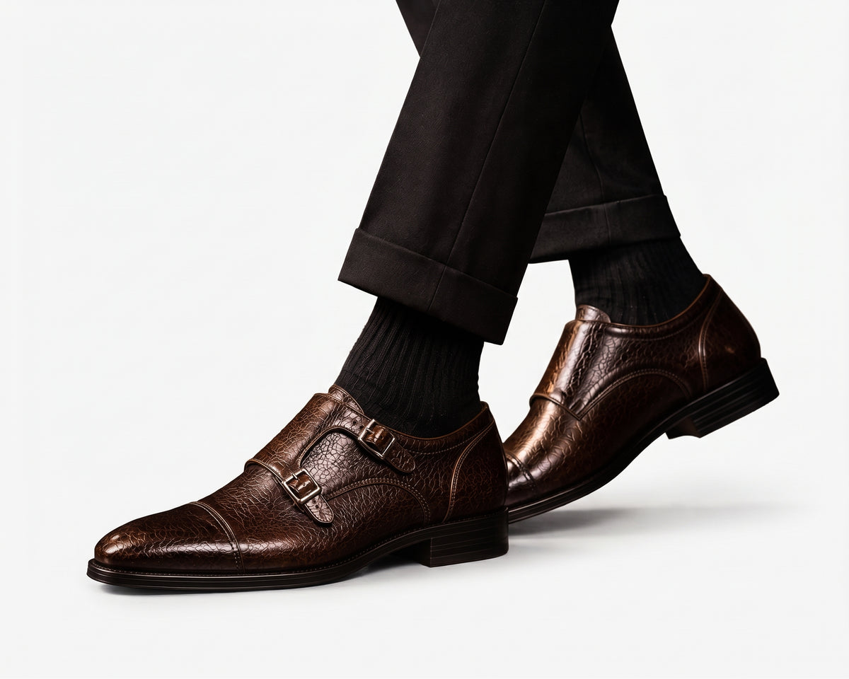 Double-Monk Leather Dress Shoes