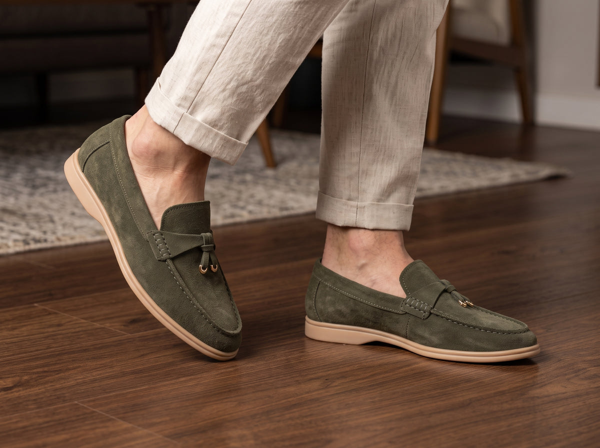 Loro Piana Suede Tassel summer walk Loafers Olive color