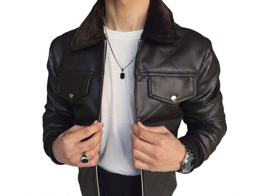 Hollywood Style Coffee Diamond-Cut Leather Jacket