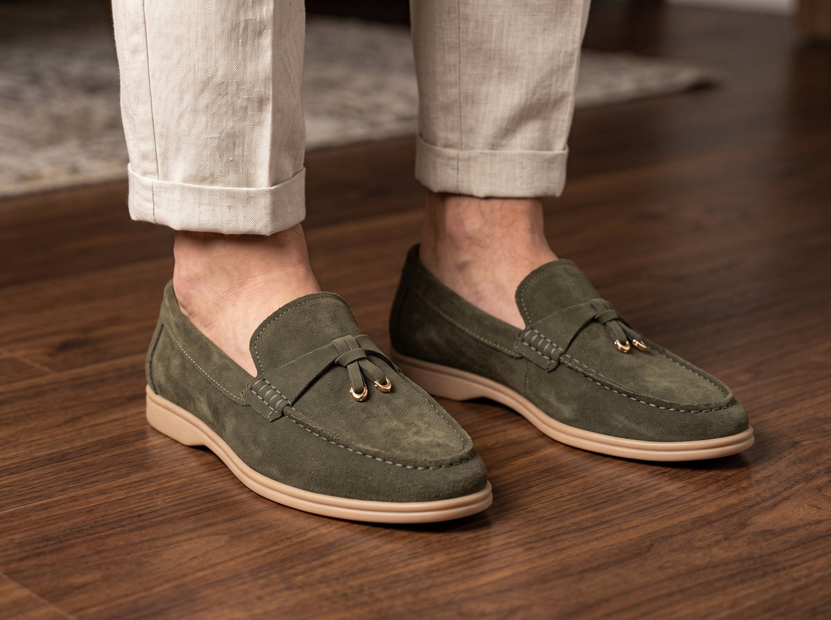 Loro Piana Suede Tassel summer walk Loafers Olive color