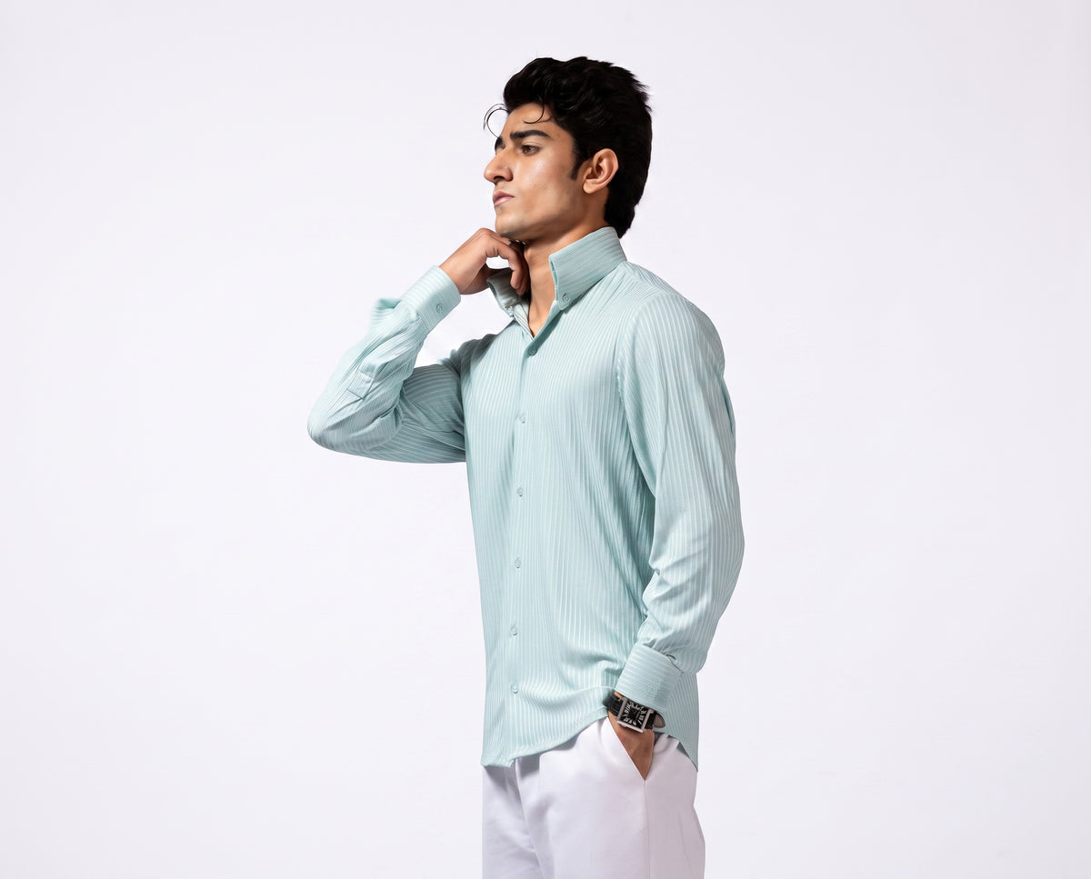Long Collar Pinstripe Shirt Mint