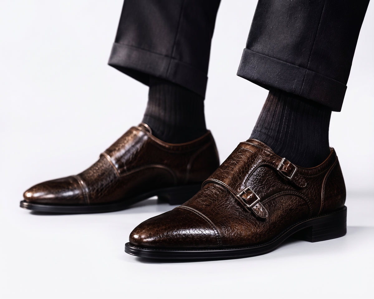 Double-Monk Leather Dress Shoes