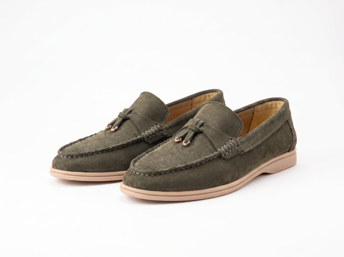 Loro Piana Suede Tassel summer walk Loafers Olive color