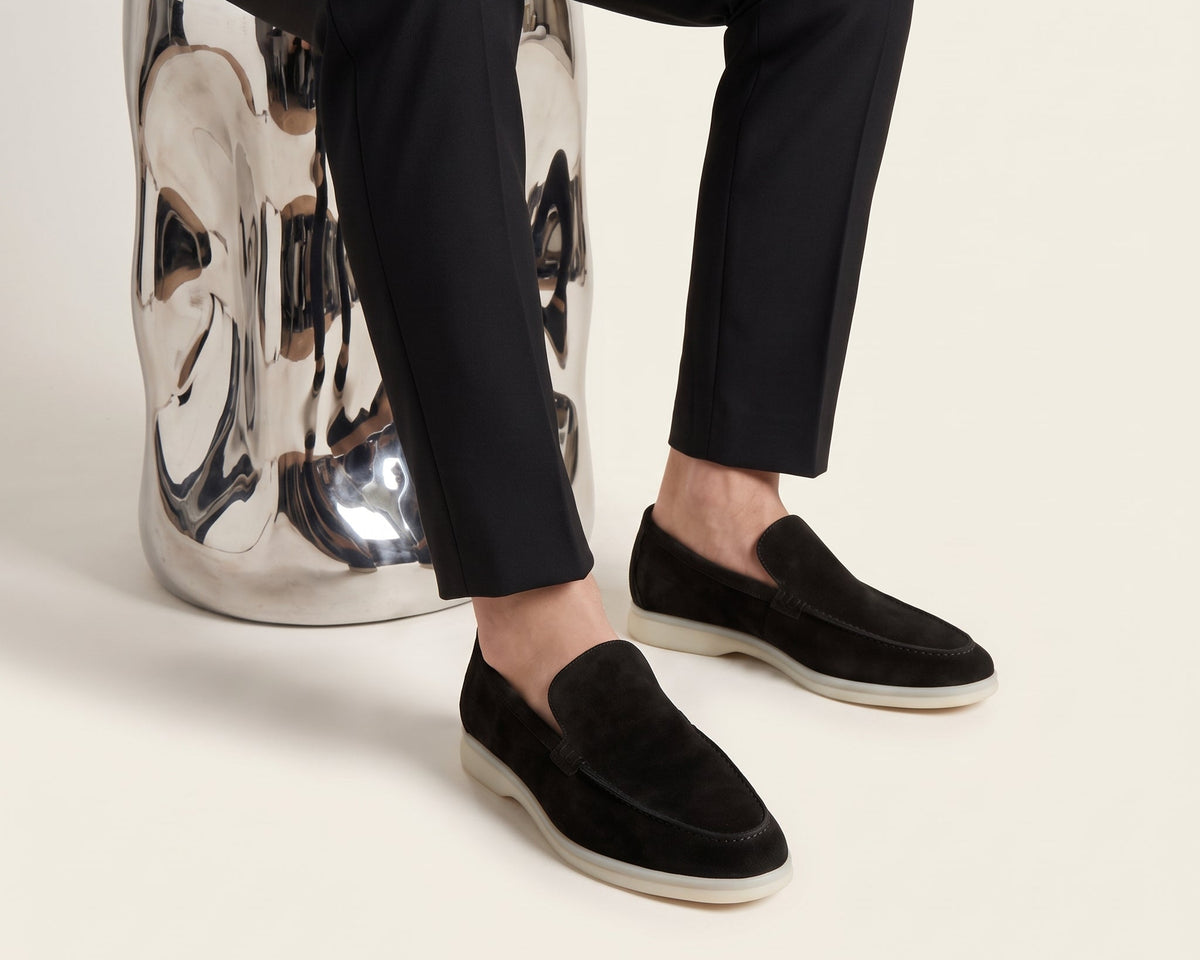 Loro Piana Summer Walk Suede Loafers Black