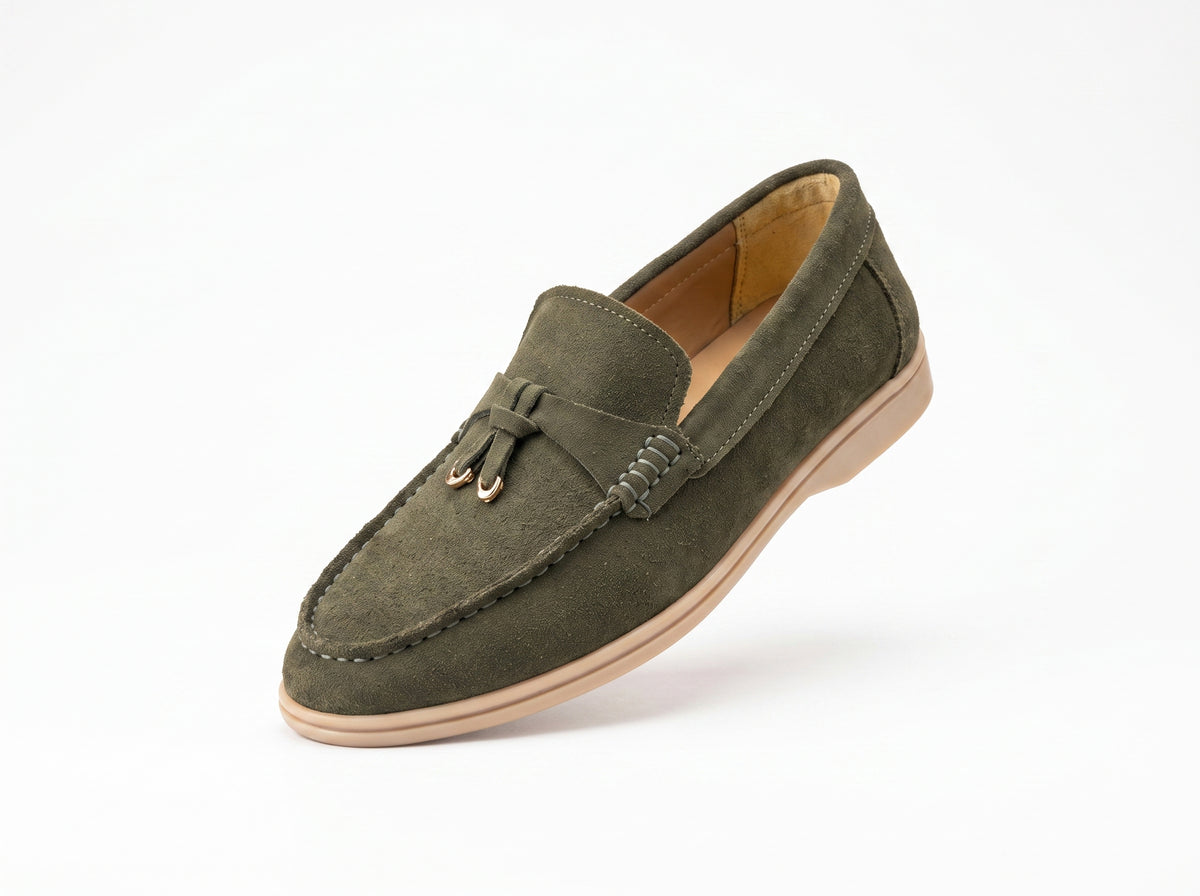 Loro Piana Suede Tassel summer walk Loafers Olive color