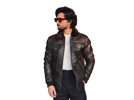 Hollywood Style Coffee Diamond-Cut Leather Jacket