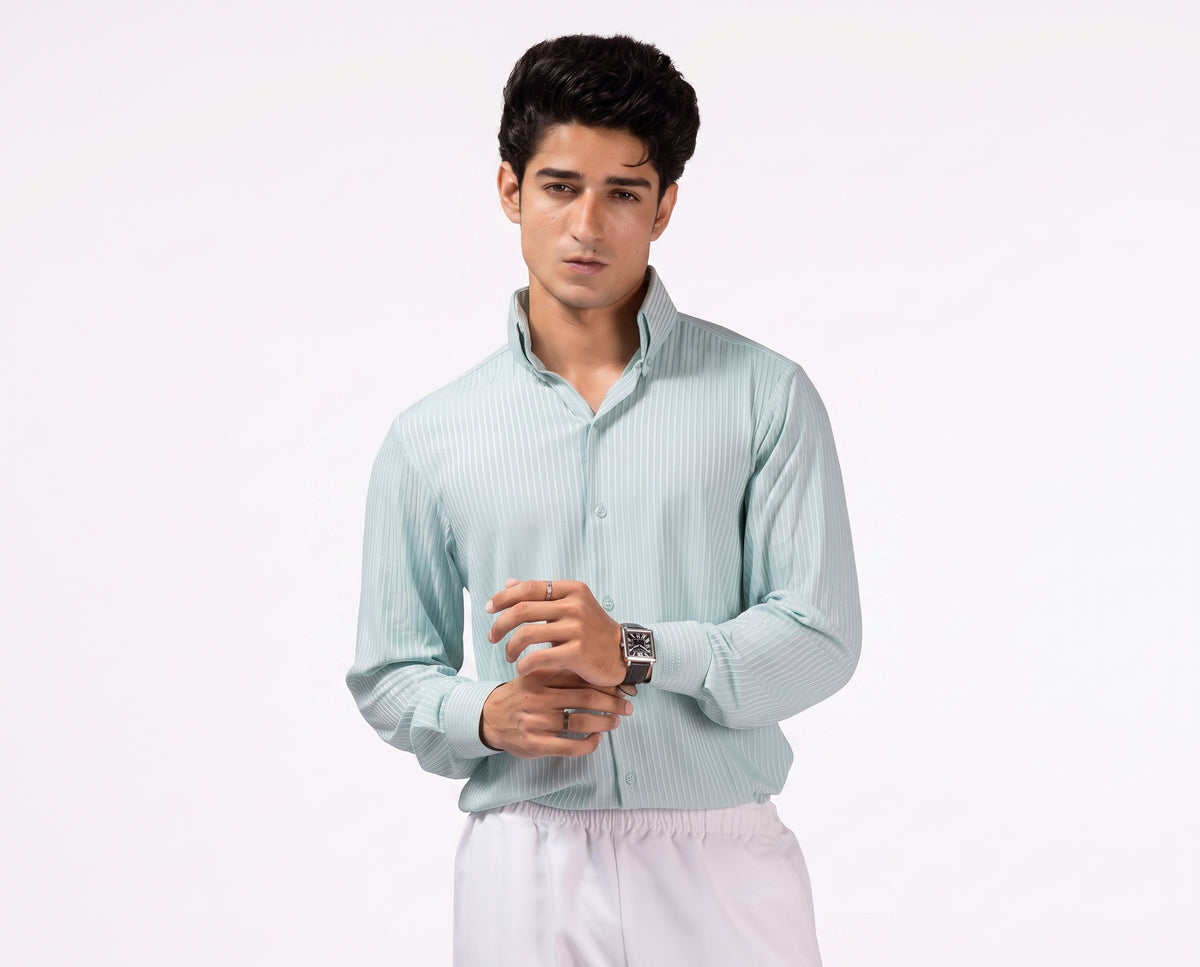 Long Collar Pinstripe Shirt Mint