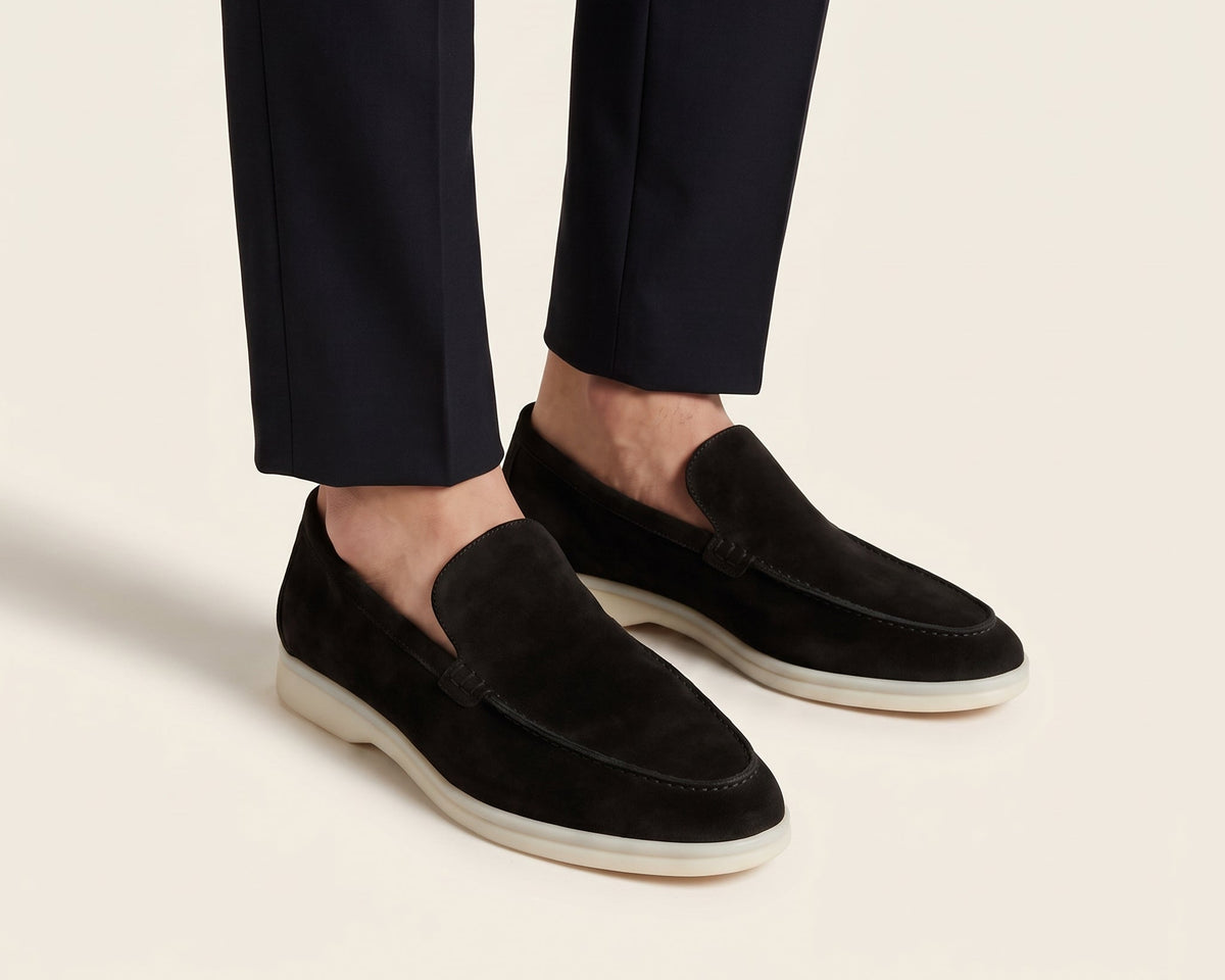 Loro Piana Summer Walk Suede Loafers Black