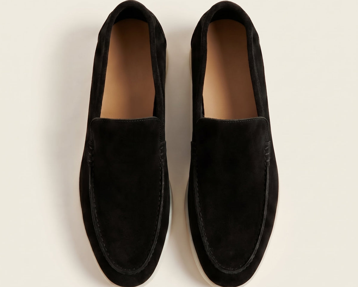Loro Piana Summer Walk Suede Loafers Black