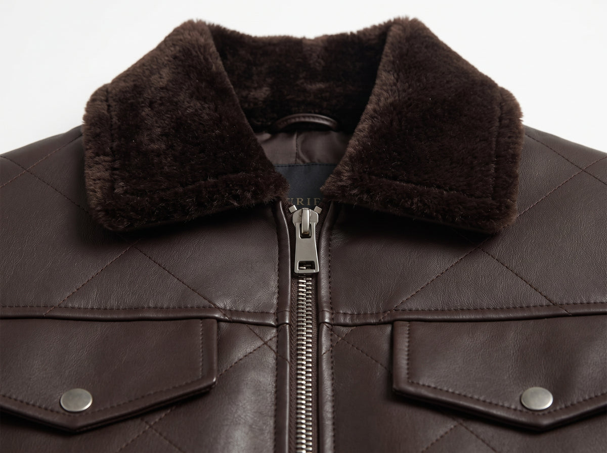 Hollywood Style Coffee Diamond-Cut Leather Jacket